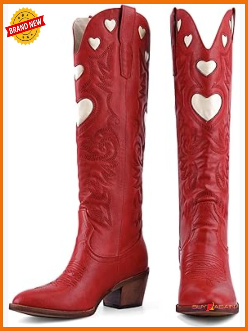Women's Knee High Cowboy Boots Round Toe Chunky Stacked Heel Pull On